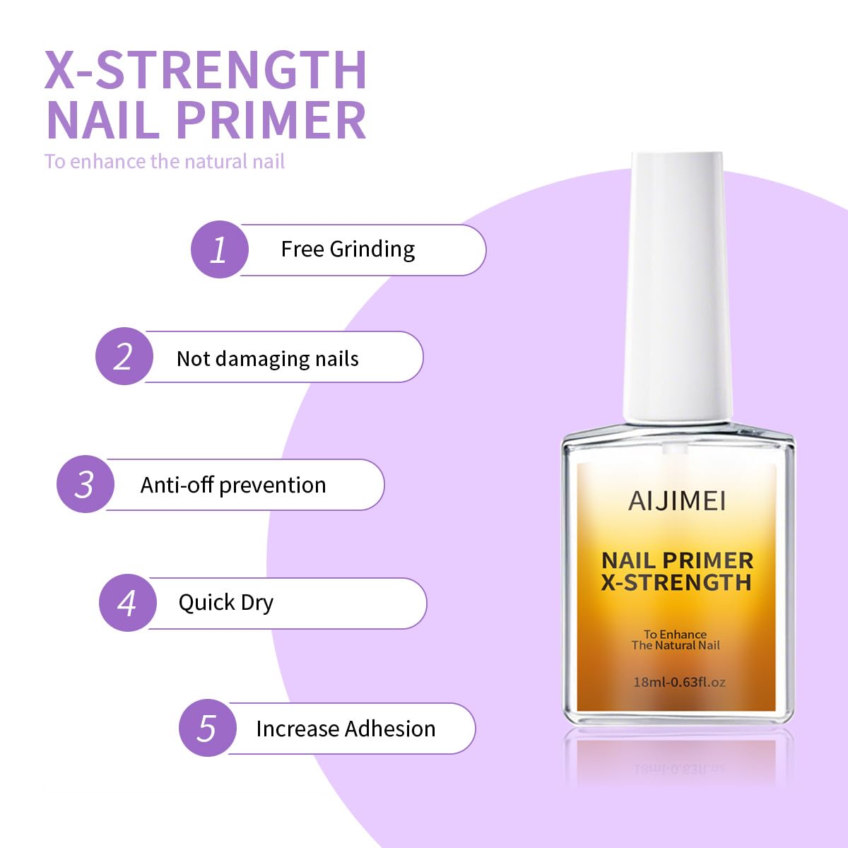 AIJIMEI 18ml Nail Prep Dehydrator And Nail Primer X-Strength Set For Acrylic Nail Products Nail Primer And Dehydrator Nail Bonding Nails（18ml/0.63fl.oz）