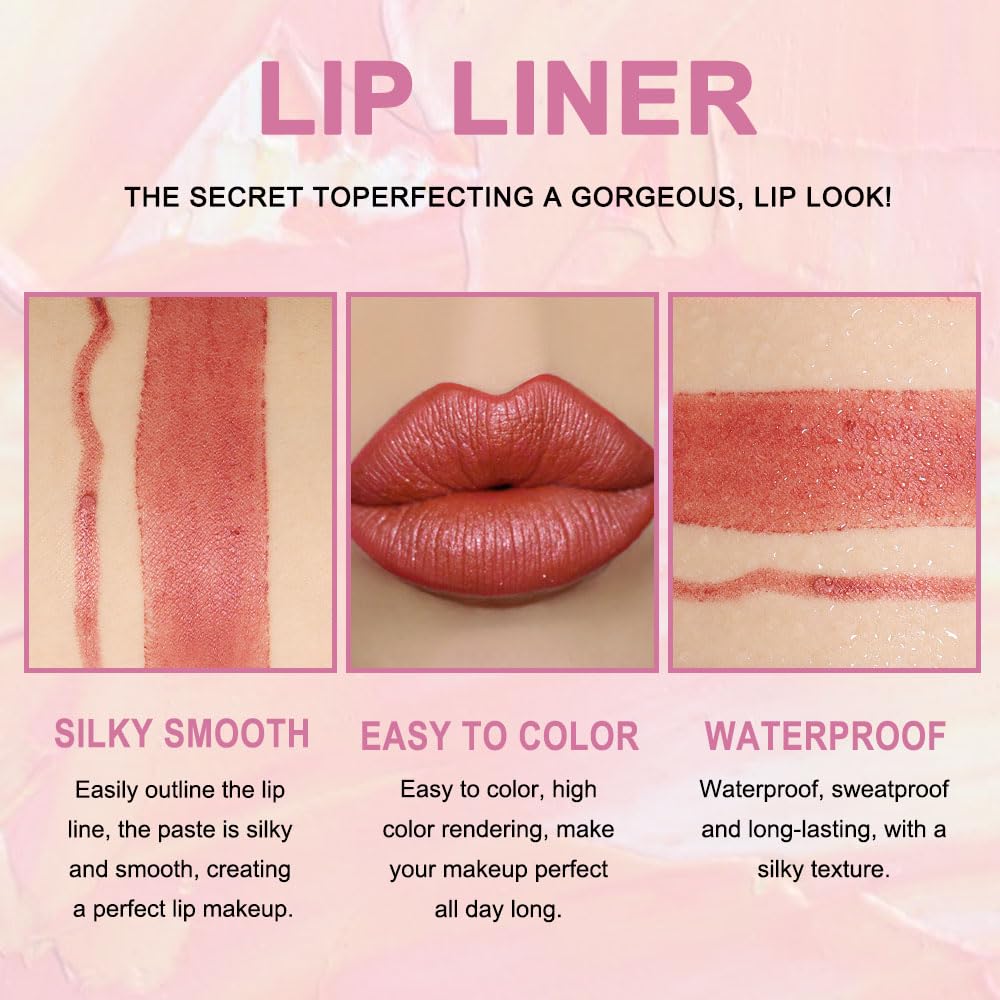 evpct 1Pcs Rose Gold Metallic Lip Liner and Lipstick Set Kit for Women Lips Kit with Lip Liner Lip Stains Long Lasting Waterproof 24 Hour Lipstick and Lip Liners Combo Lipliners Pencil Set 07#