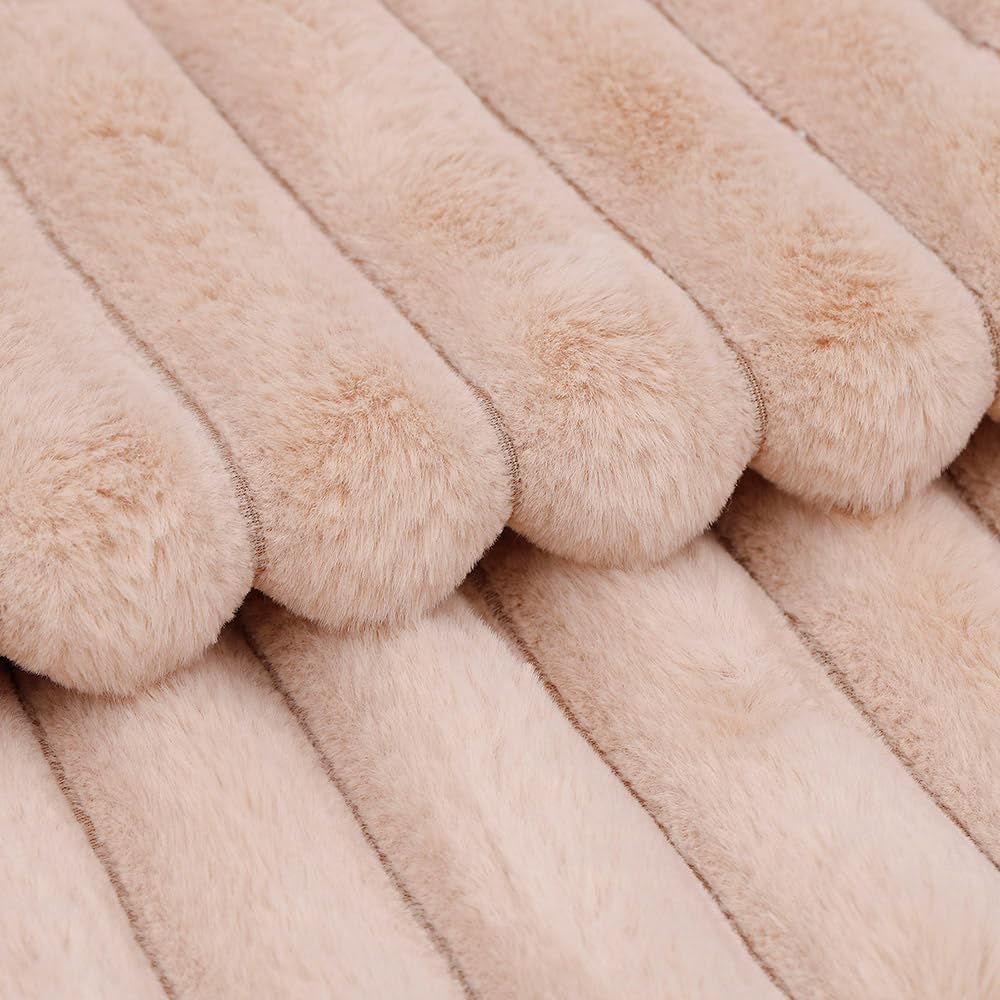 MADIZZ Set of 2 Faux Wool Plush Decorative Throw Pillow Covers 18x18 Inch Light Brown Fluffy Striped Soft Decorative Cushion Cover for Sofa Bedroom Pillow Shell