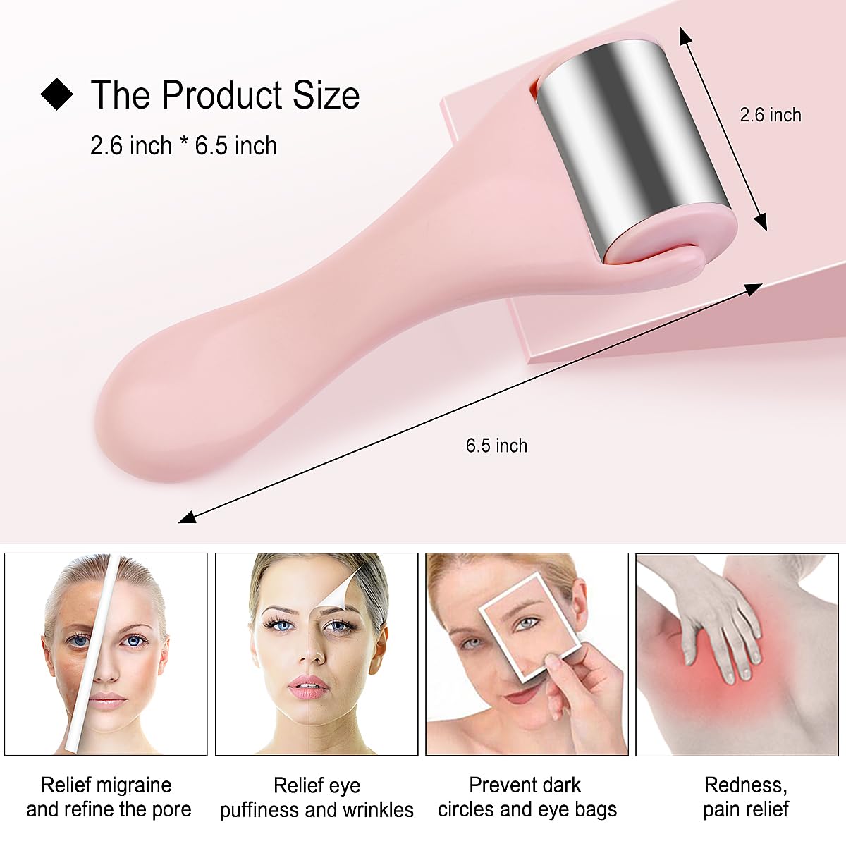 MAANGE Ice Roller for Face 1 Piece Stainless Steel Facial Roller Ice Face Roller for Puffiness,Migraine,Pain Relief and Skin Care (Pink)
