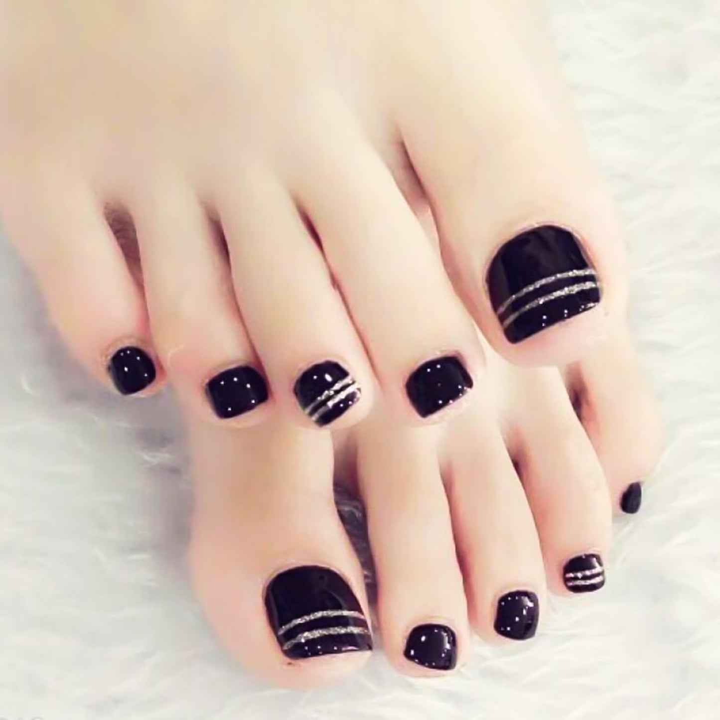 SILPECWEE 20 Sheets Black Toe Nail Stickers Full Nail Wraps for Toes Toenail Polish Strips Gel Nail Strips Self Adhesive Toenails Polish Stickers Nail Art Manicure Sticker with Nail File