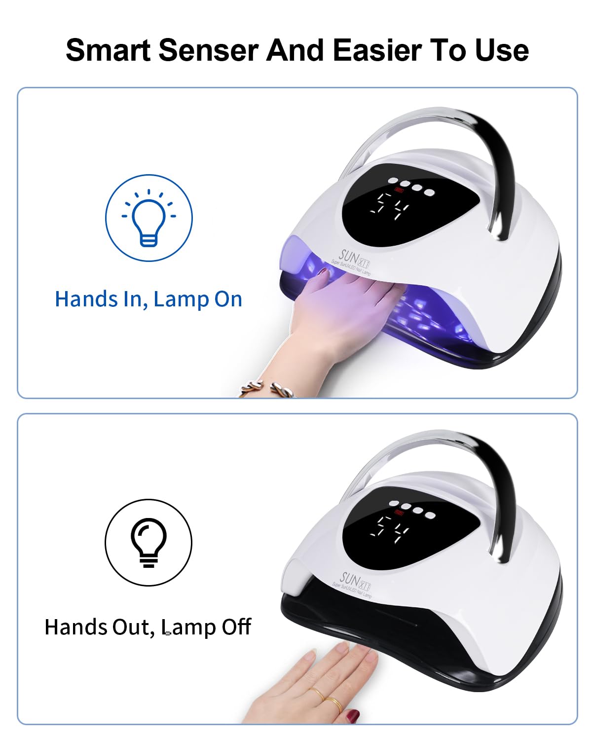 UV Nail Lamp 288W UV Light for Gel Nails Professional UV Lamp for Gel Nail Polish Nail Dryer with 63 LED Beads 4 Timer Smart Sensor LCD Display Portable Handle Fast Curing for Salon and Home