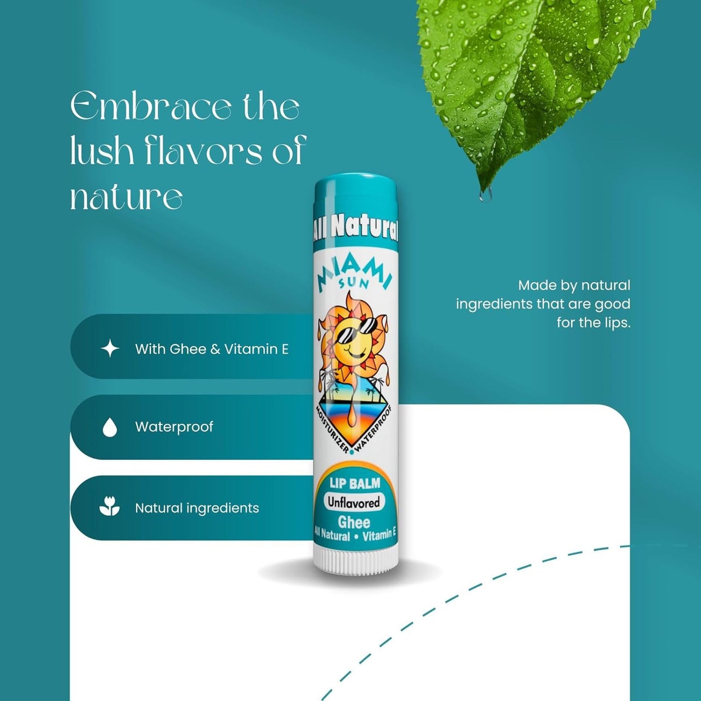 Miami Sun Natural Ghee Lip Balm, Hydrating Lip Treatment with Shea Butter & Beeswax, Organic & Non-Toxic, Best for Dry, Chapped Lips - Moisturizing, Healing, Chemical-Free Care (2 Pack Gift, Natural)