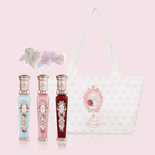 Flower Knows Strawberry Cupid Cake Lip Cream 3-Piece Set,V03+V06+V07 with Canvas Tote Bag & Hair Clip,Velvety Matte Liquid Lipsticks,Moisturizing Long Lasting Lip Stain for Girls & Wome