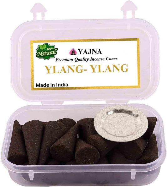 Yajna YLANG-YLANG 100%-Natural-Incense-Cones Handmade-Hand-Dipped Organic-Chemicals-Free for-Purification-Relaxation-Positivity-Yoga-Meditation The-Best-scents (60 Count)