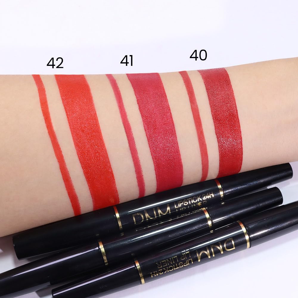 evpct 1Pcs Red Velvet Matte Lip Liner and Lipstick Combo Set Kit for Women, Lovely Sexy Rose Red Magic 24 Hours Lipstick and Lip Liner Gloss Stain Makeup Set Long Lasting Waterproof 24 labial, 41#