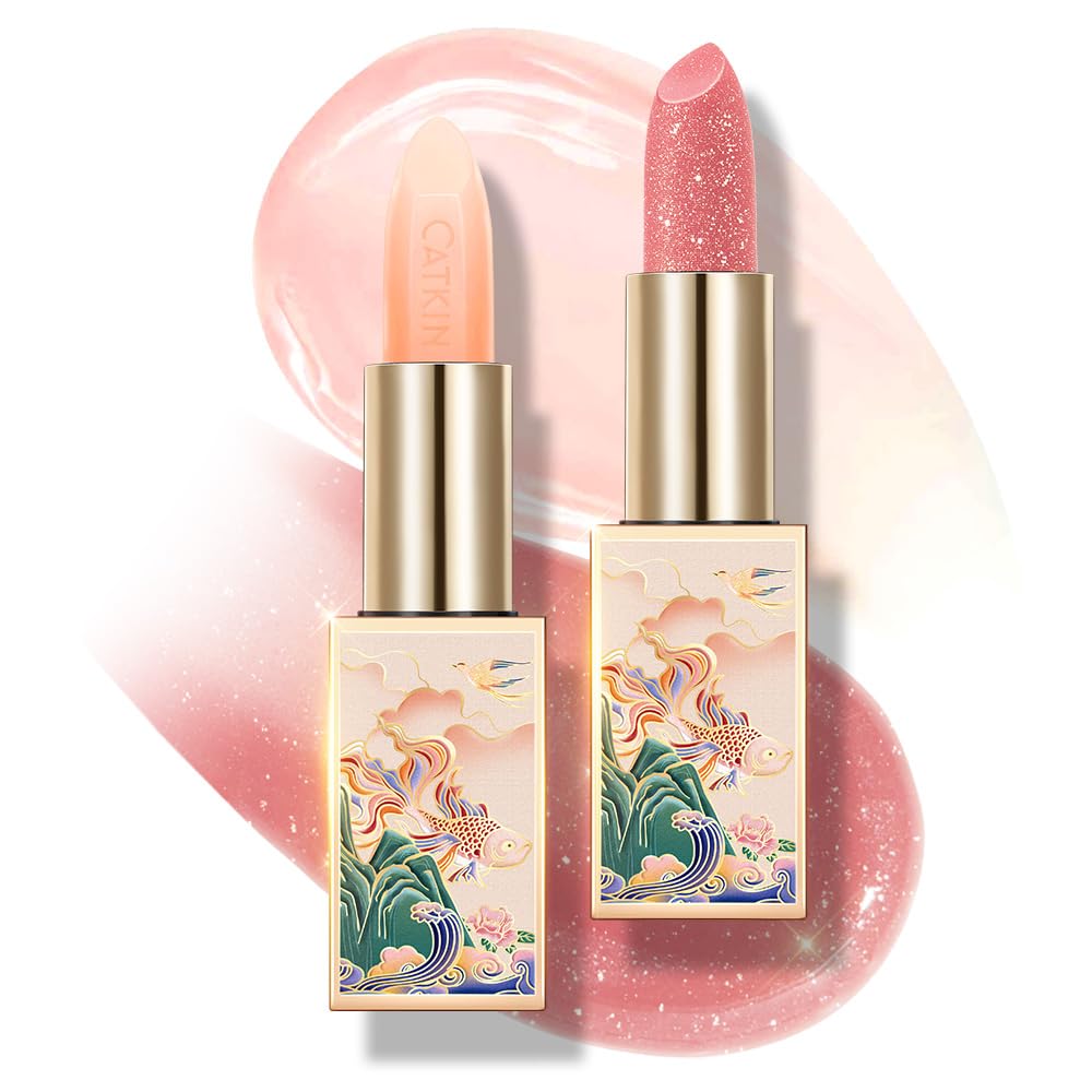 CATKIN Lip Balm Color Tinted Lipstick Ultra Hydrating Lip Deep Moistrurize Lip Care with Vitamin E Nourishing For Cracked & Dry Lips 0.12 oz 2pcs (01+10)