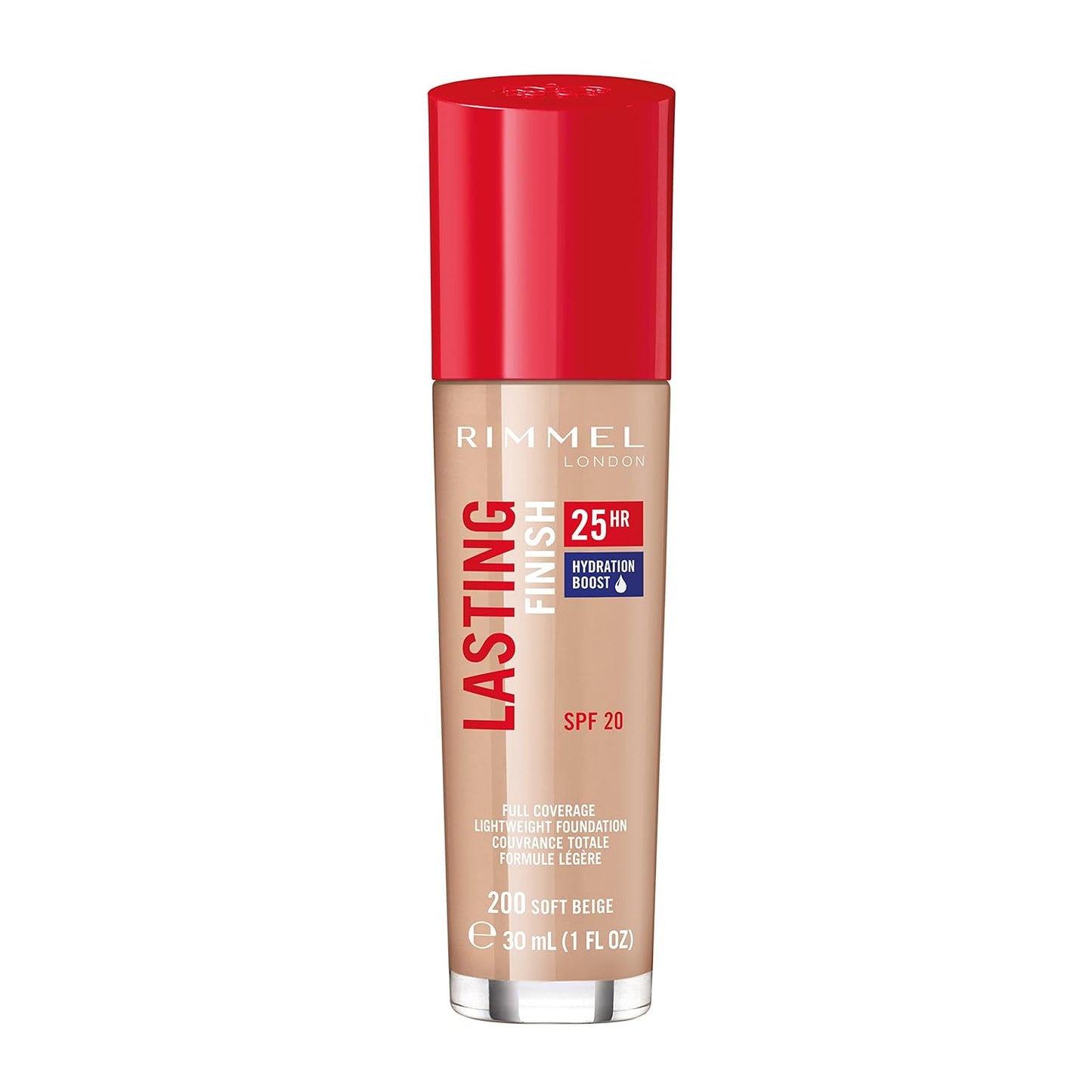 Rimmel London Lasting Finish 25HR - 200 Soft Beige - Foundation, 25-Hour Wear, Full Coverage, Waterproof, 1oz