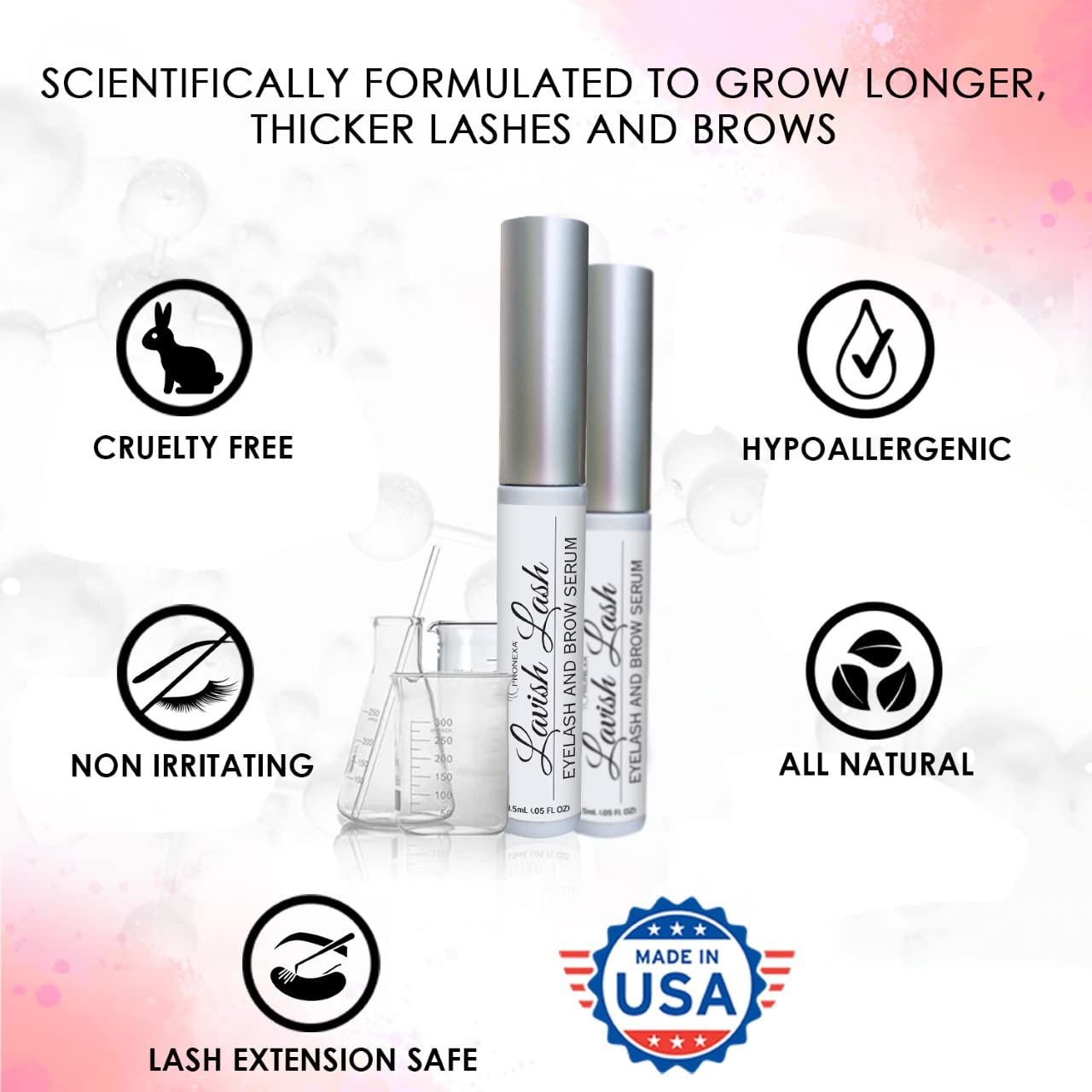 Hairgenics Lavish Lash – Eyelash Growth Enhancer & Brow Serum with Biotin & Natural Growth Peptides for Long, Thick Lashes and Eyebrows! Dermatologist Certified, Cruelty Free & Hypoallergenic.