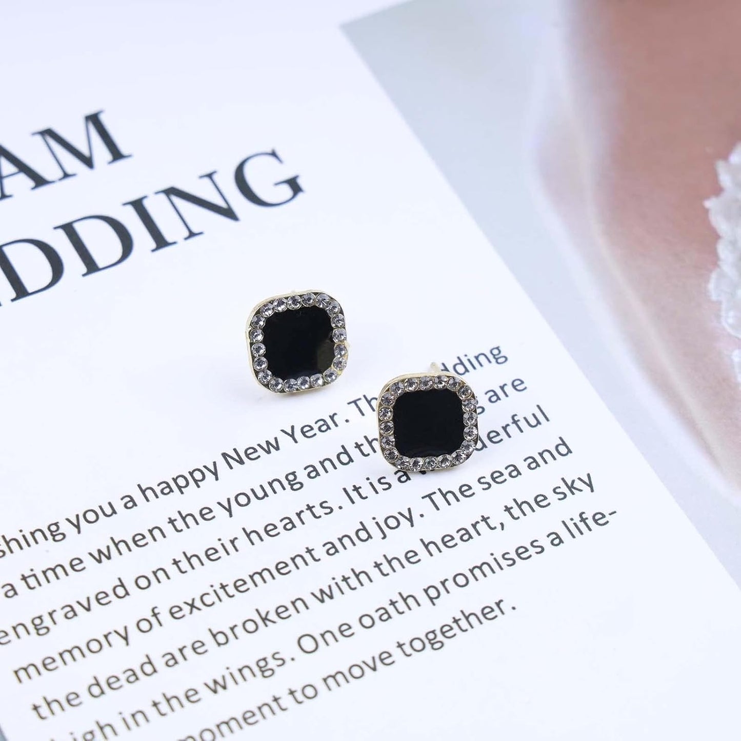 Vintage Black Square Crystal Earrings Black Cz Stud Earrings Rhinestone Diamond Earrings Geometric Onyx Earrings Jewelry for Women and Girls