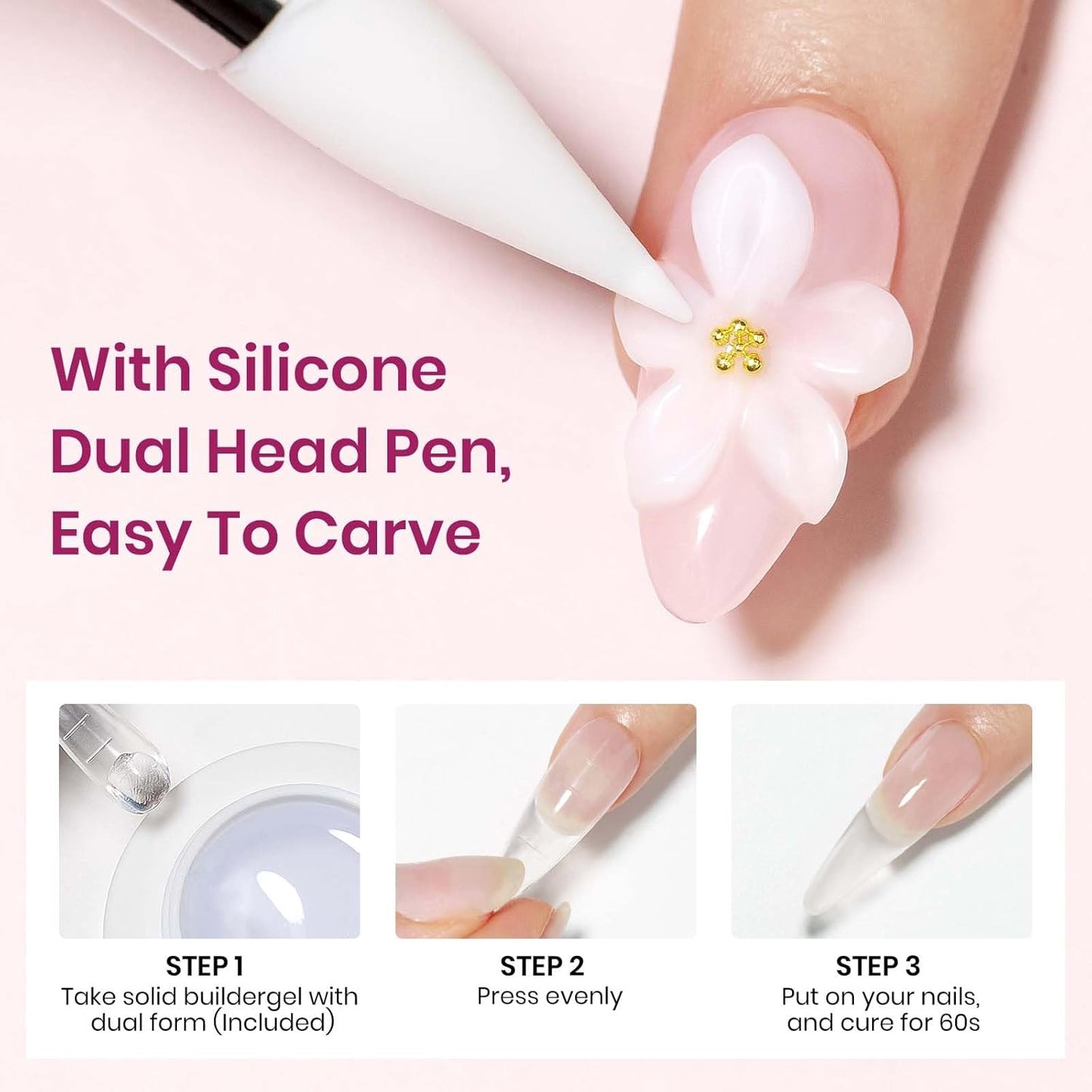 Solid Builder Gel for Nails 2PCS, Sculpting Gel 3D Nail Art Non-Stick Hand, Clear & White, Hard Gels For Nails Modeling, Sculpture, Nail Extension UV/Led Manicure DIY At Home 18g