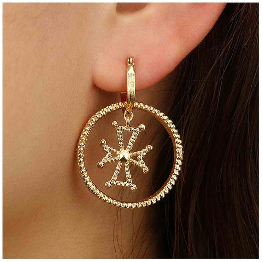 Punk Circle Cross Earrings Gold Circle Drop Dangle Earrings Brass Geometric Earrings Modern Chunky Drops Earrings Jewelry for Women and Girls Gifts