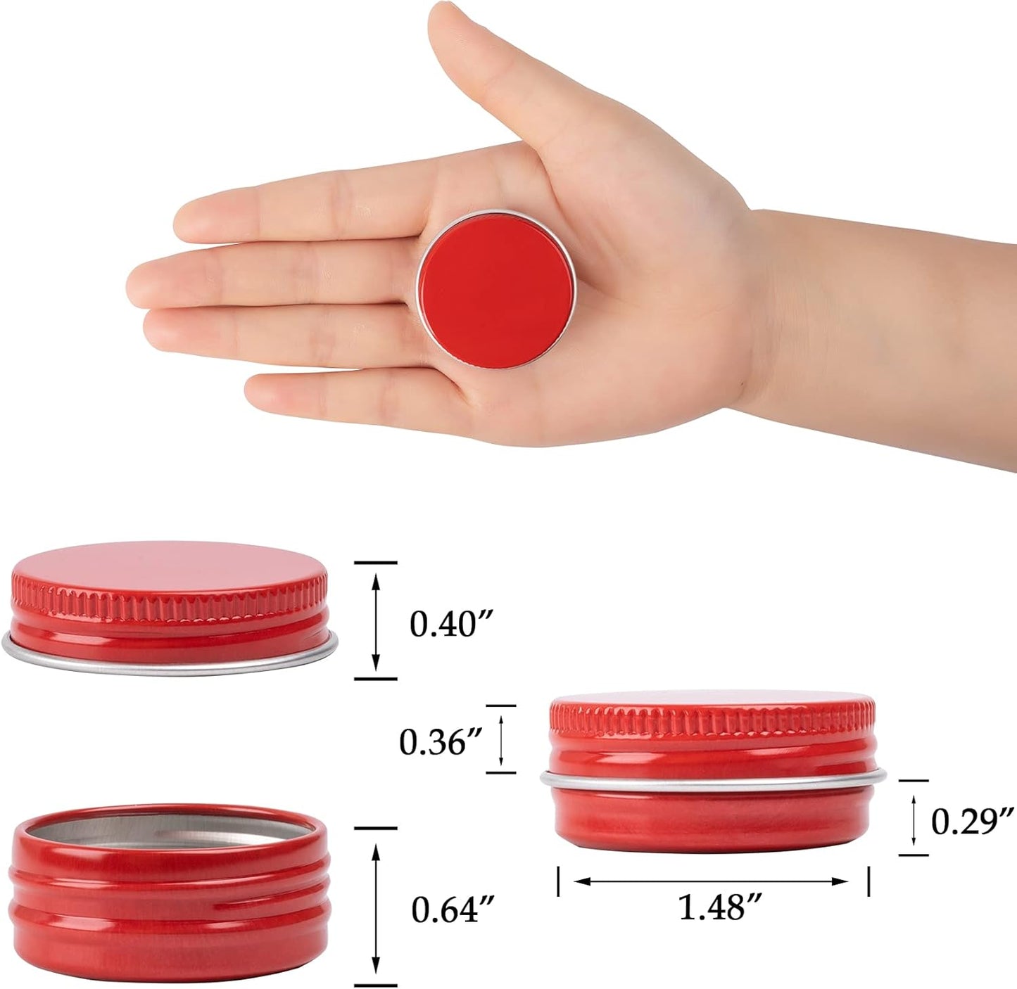 0.5 oz Screw Top Aluminum Tin Jar with Screw Lid and Blank Labels (Red - Pack of 32)