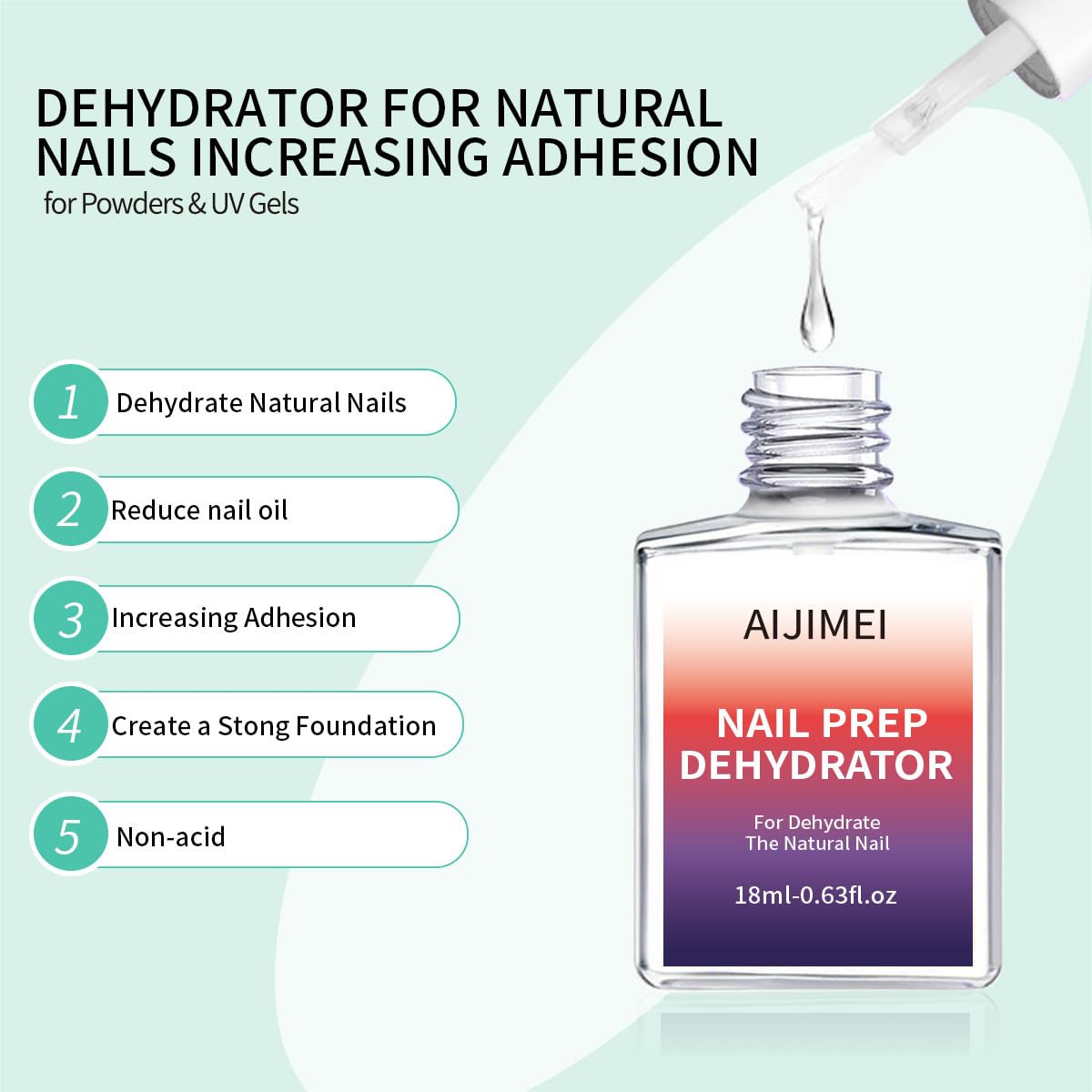 AIJIMEI Professional Natural Nail Prep Dehydration and Acid Free Primer For Acrylic False Nail Tips Bond Base Gel Nail Polish and Quick Drying Adhesive Dehydrator Set（18ml/0.63fl.oz
