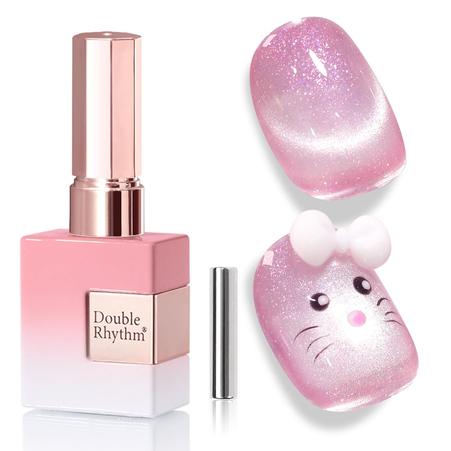Double Rhythm 0.5 Oz Cat Eye Gel Polish with Magnet Same Color Same Bottle Holographic Glitter Shimmer Translucent Color Salon 15 ML Magnetic Nail Art (Mermaid Pink-MC1164)