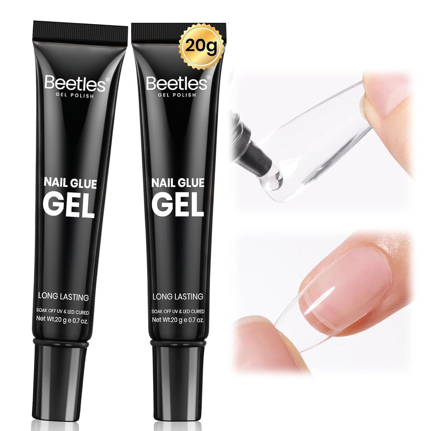 Beetles 2Pcs*20g Solid Nail Glue Gel, Tipex Soft Nail Tips Glue Super Strong for Acrylic Nails Extension Fake Nails Press On Nails, Fall Halloween Nails, U V Light Required