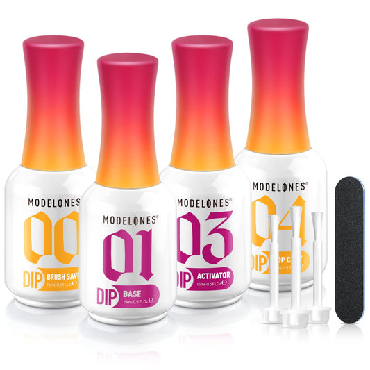 modelones Dip Powder Liquid Set 4+4 Pcs, Dip Powder System Set with Base Coat/Top Coat/Activator/Brush Saver/Manicure Tools for Nail Kit Art DIY Salon - 15ml/0.5oz