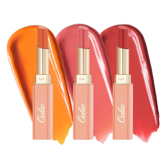 Oulac Moisturizing Shine Lipstick For Women Christmas Set 3PCS, 2 in 1 Tinted Lip Balm for Winter, Hydrated Juicy and Glossy Lip Color for Dry, Cracked and Chapped Lips, Vegan 01+04+08