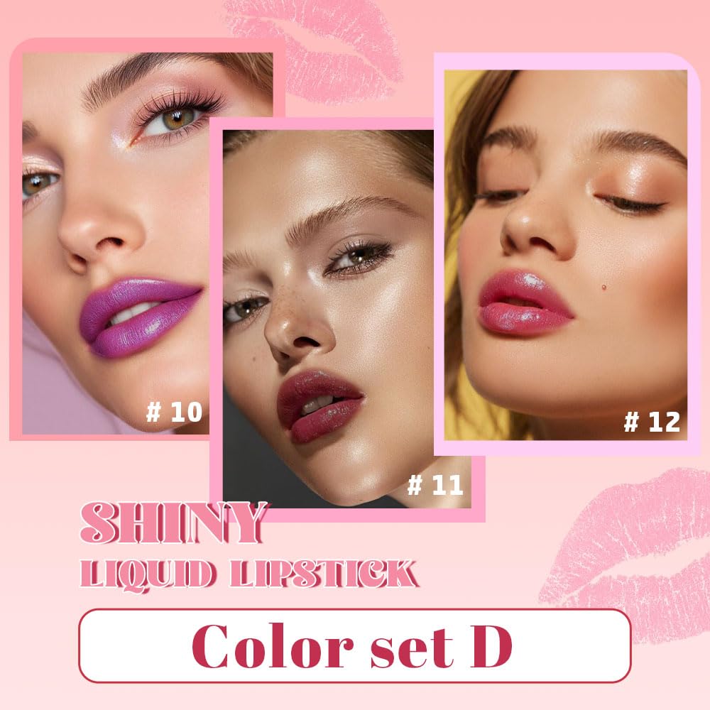 3Pcs Metallic Lipstick for Women,Lightweight Glitter Sparkling Liquid Lipsticks,Shimmer Lip Gloss Stain Long Lasting Waterproof Smudge Proof Non-Drying 24 Hour Full Coverage Lip Makeup,Vegan