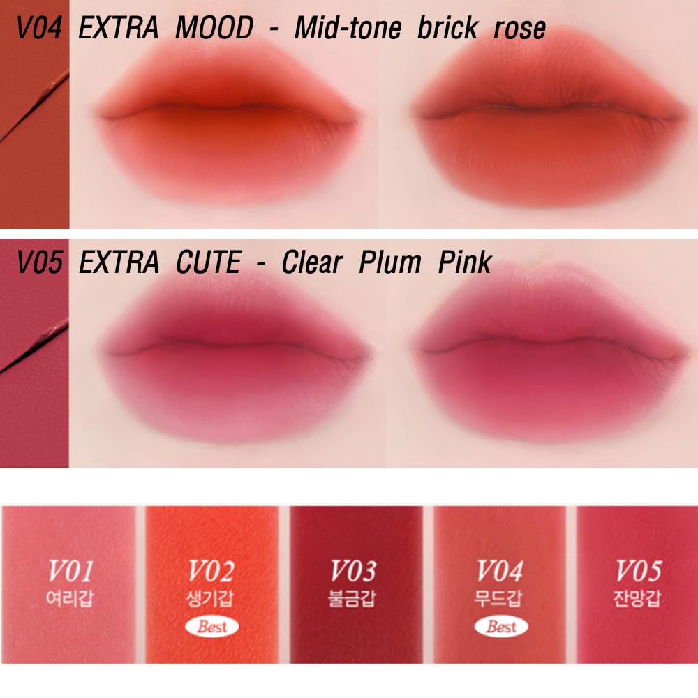 BBIA Last Velvet Tint - Soft & Creamy Matte Finish Lip Stain, Blur Effect with Velvety Texture, Long-Lasting, High Pigment, Lightweight, Non-Drying, Vegan, Korean Lip Makeup (V03 EXTRA RED)