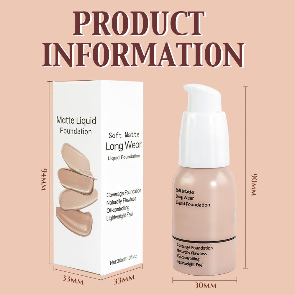 Matte Liquid Full Coverage Foundation, Flawless Soft Matte 24HR Oil Control Full Coverage Foundation Makeup for Women, Long-Lasting Waterproof Full Coverage, 01#Nude (01, Pack of 1)
