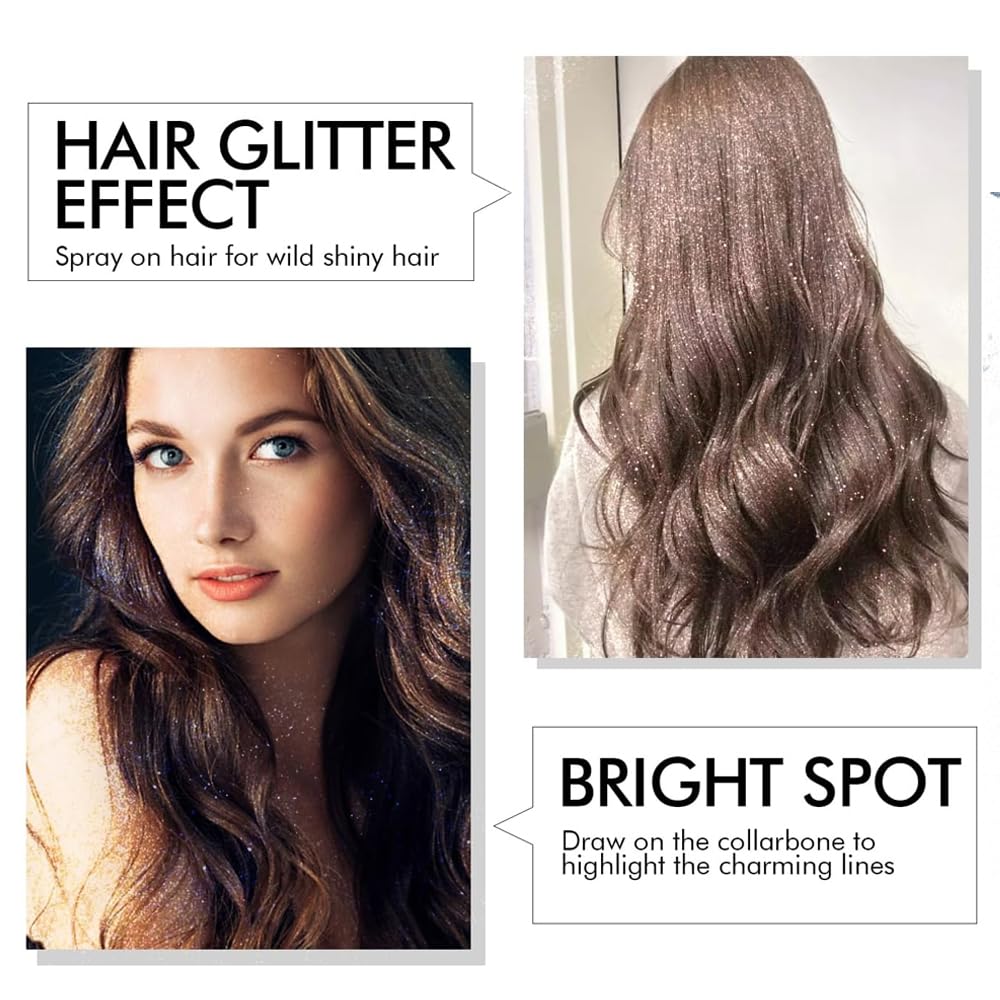Glitter Body Highlighter Powder Body Shimmer Sparkle Face Brightening Highlighter Powder for Face Eyes Body Glow Makeup With sponge head（07#）