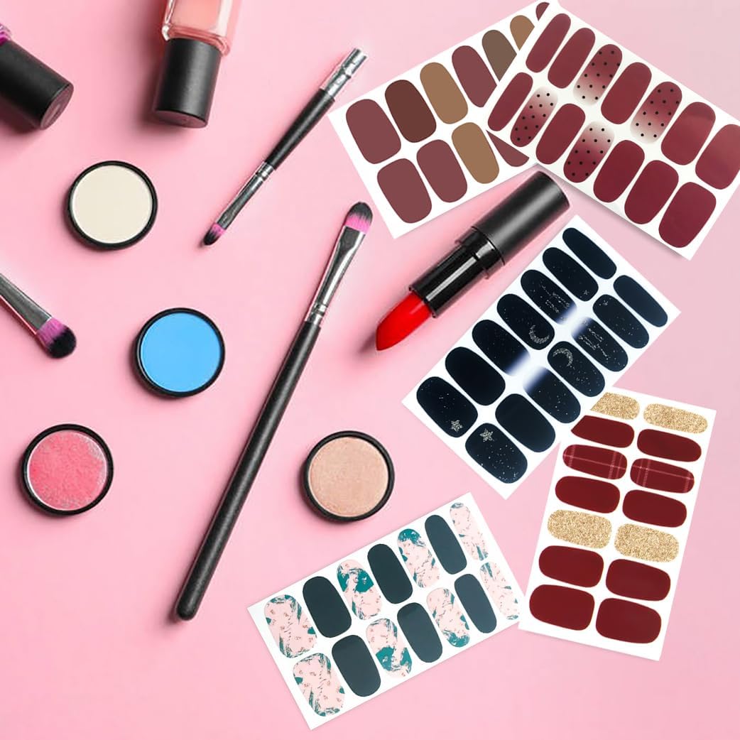 JERCLITY 24 Sheets Nail Polish Strips Wraps With Nail File Self-Adhesive Nail Stickers Gel Nail Strips for Women Girls