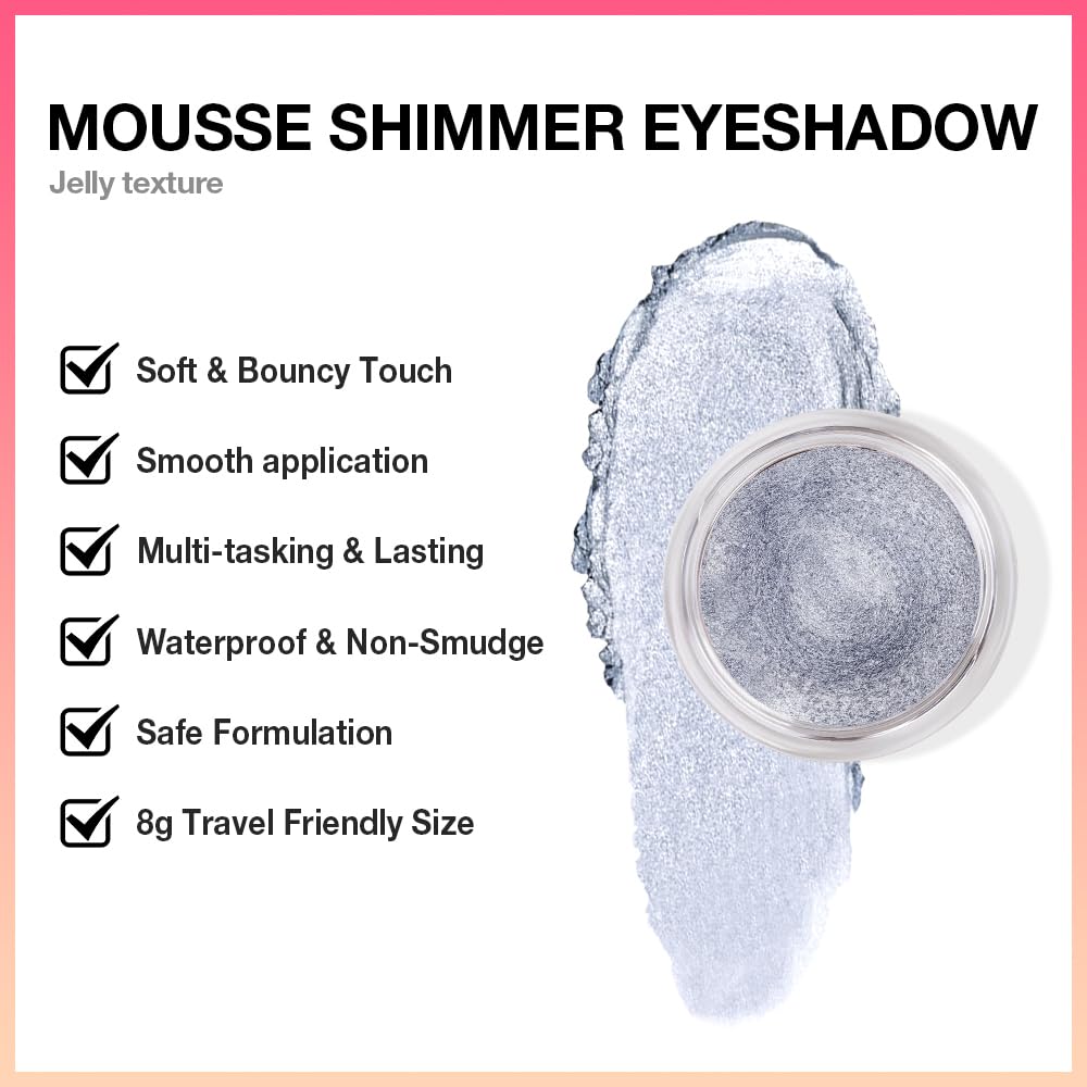 Cream Glitter Grey Blue Shimmer Metallic Eyeshadow Palette Makeup, Natural Single Mini Instant Holographic Eyeshadow For Women, Sombras Crema Para Ojos, Talc, Paraben & Cruelty Free