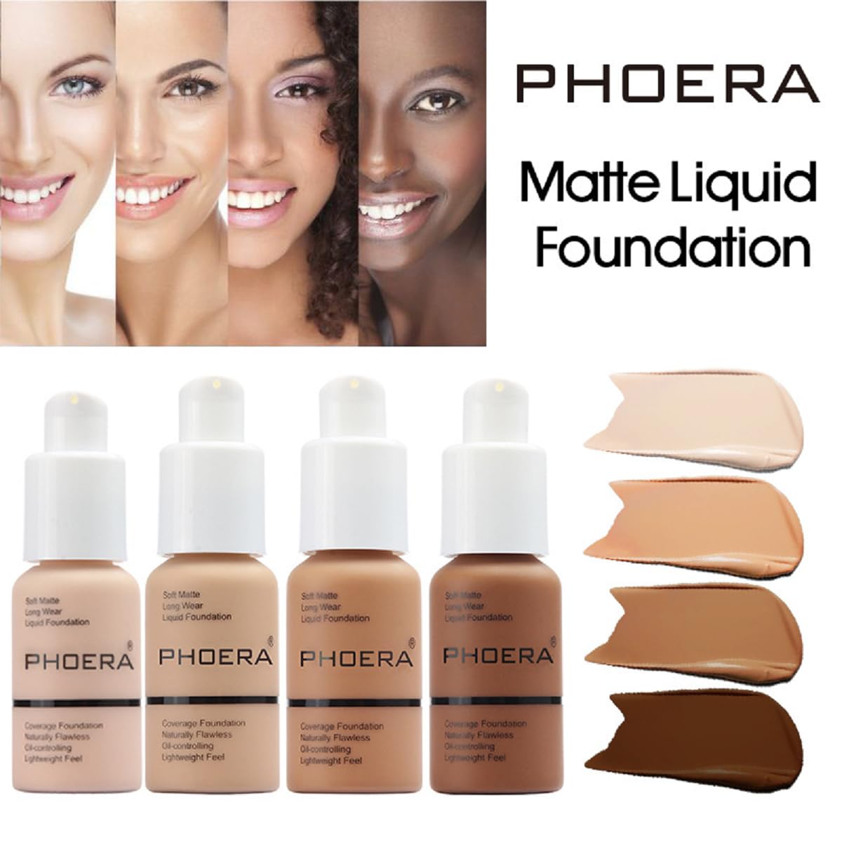 PHOERA Foundation,Flawless Soft Matte Liquid Foundation 24HR Oil Control Concealer Foundation Makeup (1 Pcs-104- Buff Beige)