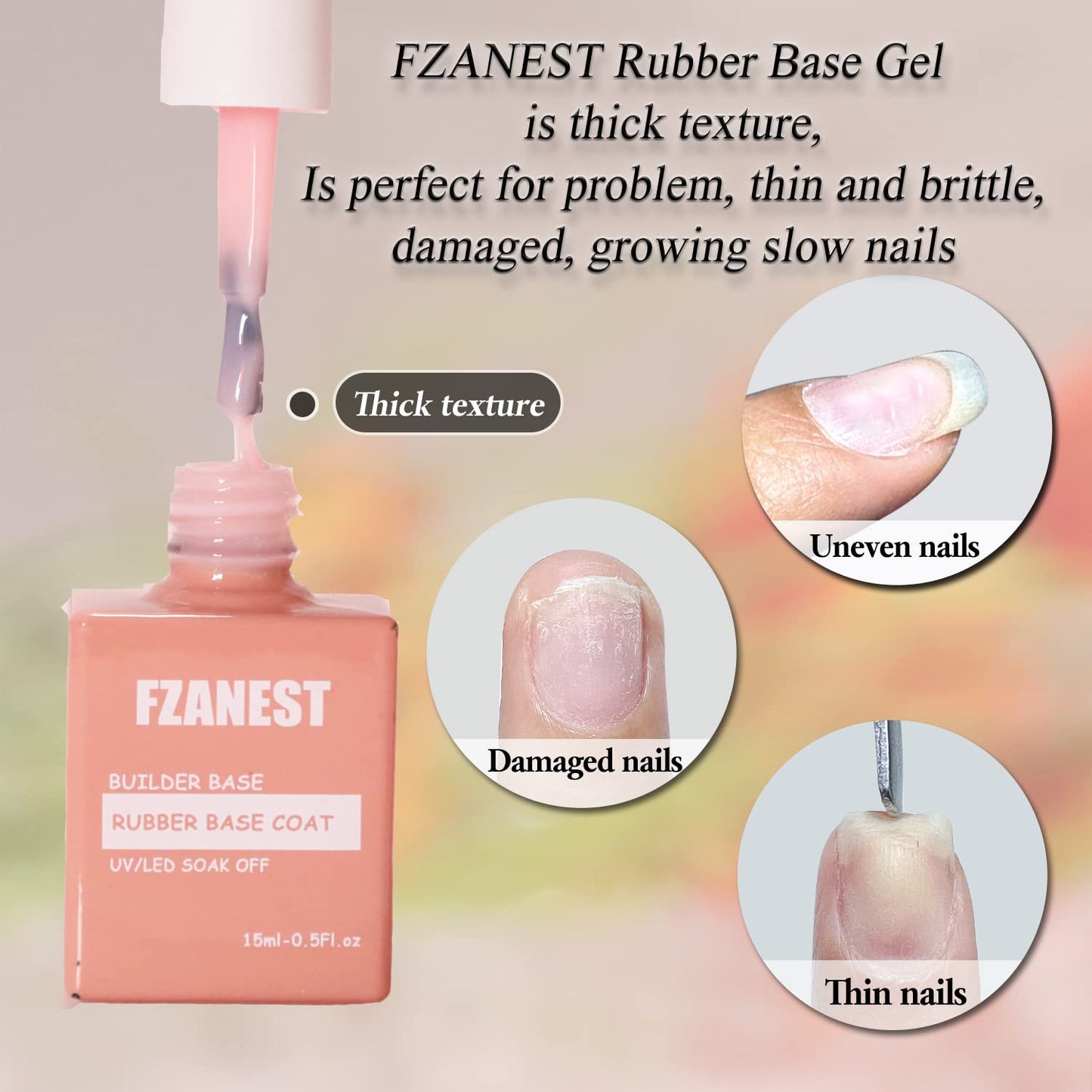 FZANEST Milky Pink Gel Nail Polish, Builder Rubber Base Gel for Nails Strengthener Extension Building Aprex Natural Nails Brush On Builder In a Bottle UV LED