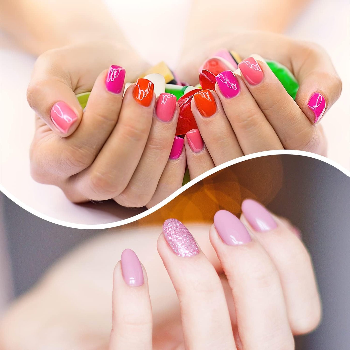 SILPECWEE Pink Nail Wraps for Women Nail Polish Strips Solid Color Glitter Self Adhesive Nail Polish Stickers Gel Nail Strips Fingernail Manicure Stickers with 1pc Nail File (16 Sheets)