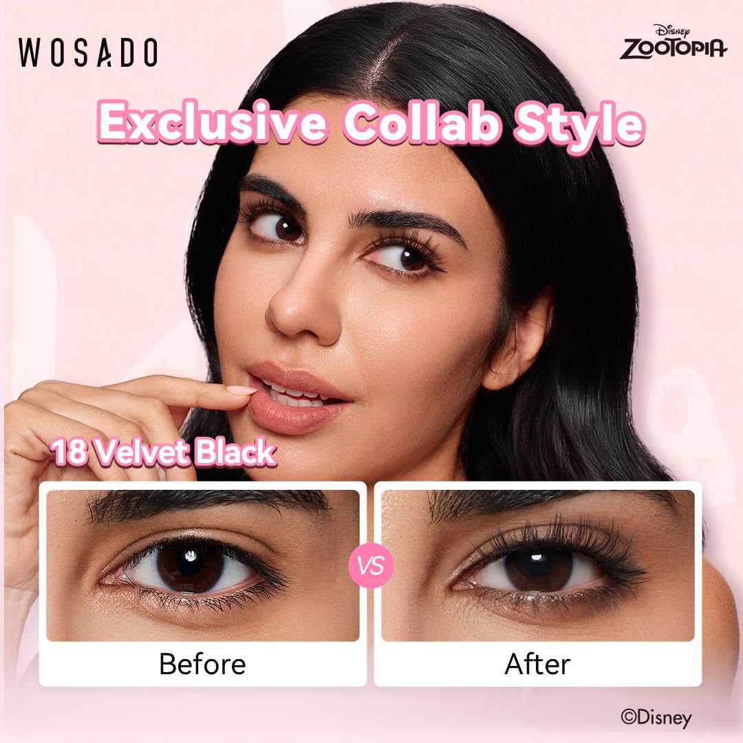 WOSADO×Disney Soft Magnetic Eyelashes Kit with Applicator, No.18 Velvet Black Reusable Glue-free Wispy Magnetic Lashes, Cruelty-free False Lashes, Waterproof, Lightweight, Suit for Heavy Makeup
