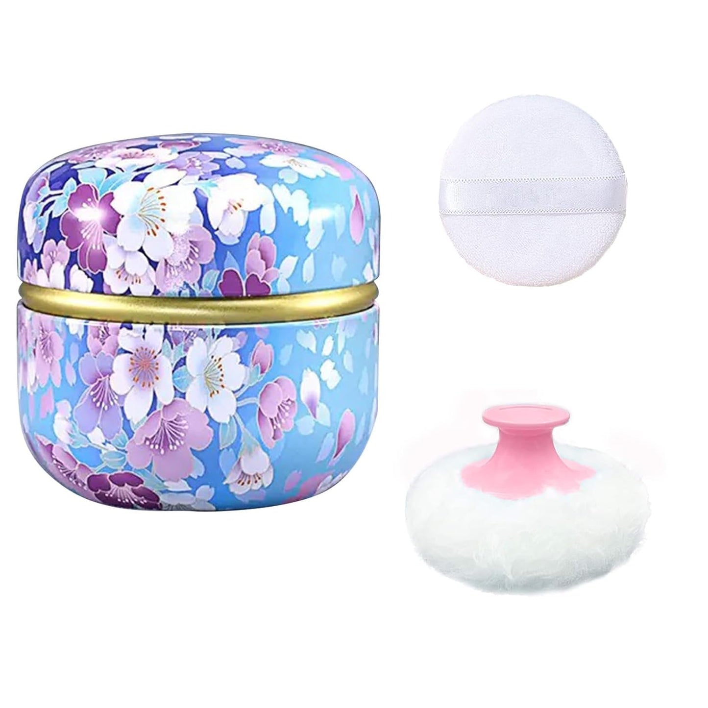 Body Powder Puff and Container for Dusting Powder, Women Powder Puff and Powder Case for Bath and Travel (Sky Blue)
