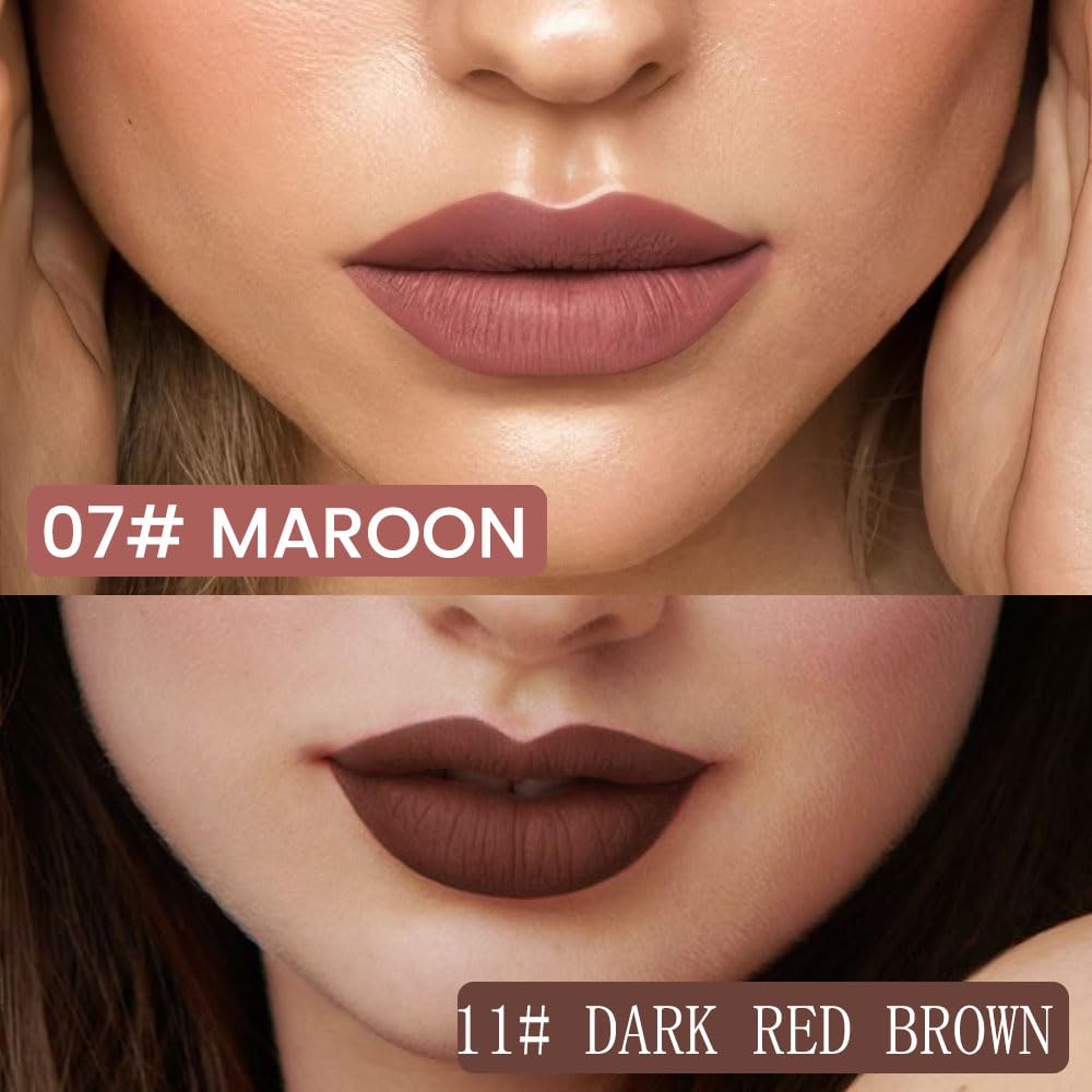 2Pcs Longwear Liquid Lip Liner Stain Marker Pen Set Long Lasting Waterproof, Maroon Dark Red Brown Dusty Mauve Matte 24 Hour Lip Liner and Lipstick Combo, Color Stay Lipliner, Lips Stain peel off