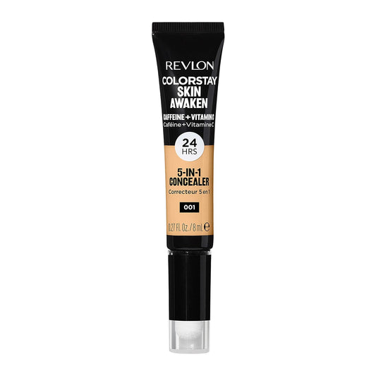 Revlon ColorStay Skin Awaken 5-in-1 Concealer, Lightweight, Creamy Longlasting Face Makeup with Caffeine & Vitamin C, For Imperfections, Dark Circles & Redness, 001 Universal Neutralizer, 0.27 fl oz
