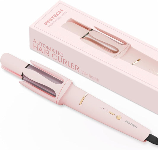 Automatic Curling Iron 1 1/4 Inch, Rotating Ionic Hair Curler Wand with 3 Temperatures, Anti-Scald, Auto Shut-Off Spin Iron for Hair Styling, Pink
