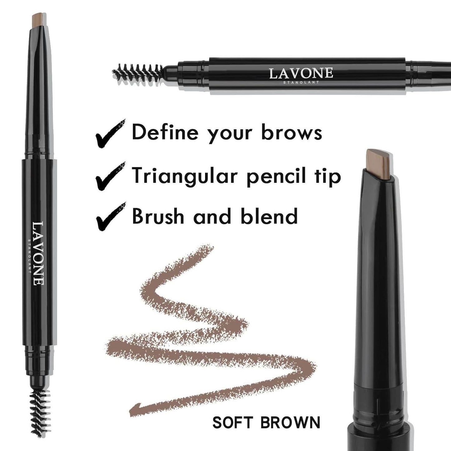 LAVONE Eyebrow Stamp Pencil Kit - Brow Stamp Trio with Waterproof Eyebrow Pencil, Eyeliner, Pomade, Dual-ended Brush - Grey