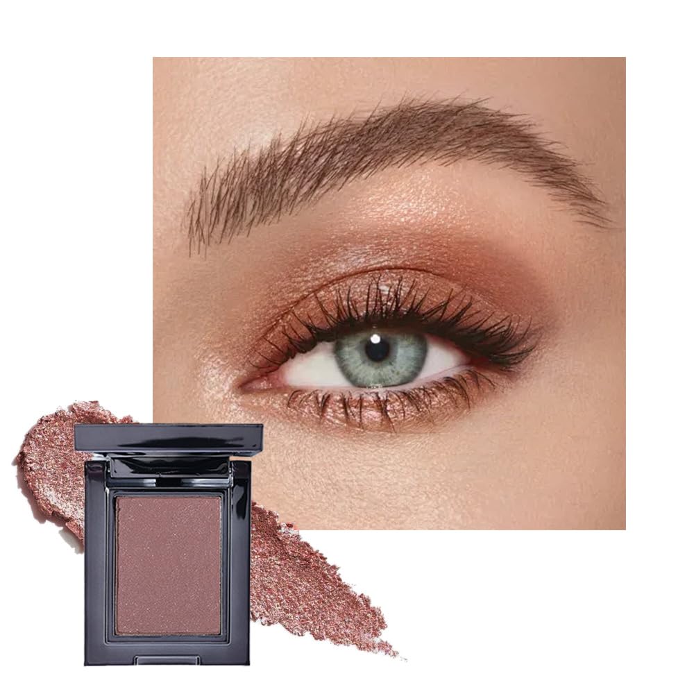 Red Brown Shimmer Single Eye Shadow Palette Makeup with Mirror,Neutral Powder Monochrome Eyeshadow for Older Women,Waterproof Long Lasting Naturing-Looking sombras para ojos