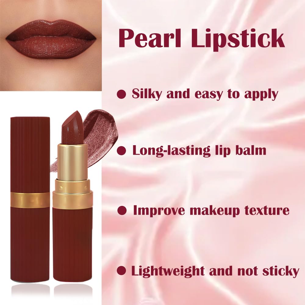 Brown Metallic Lipstick for Women,Lightweight Shimmer Frosted Lipstick,Glitter Lip Gloss Stain Long Lasting Waterproof Smudge Proof 24 Hour Full Coverage Lip Makeup,Vegan