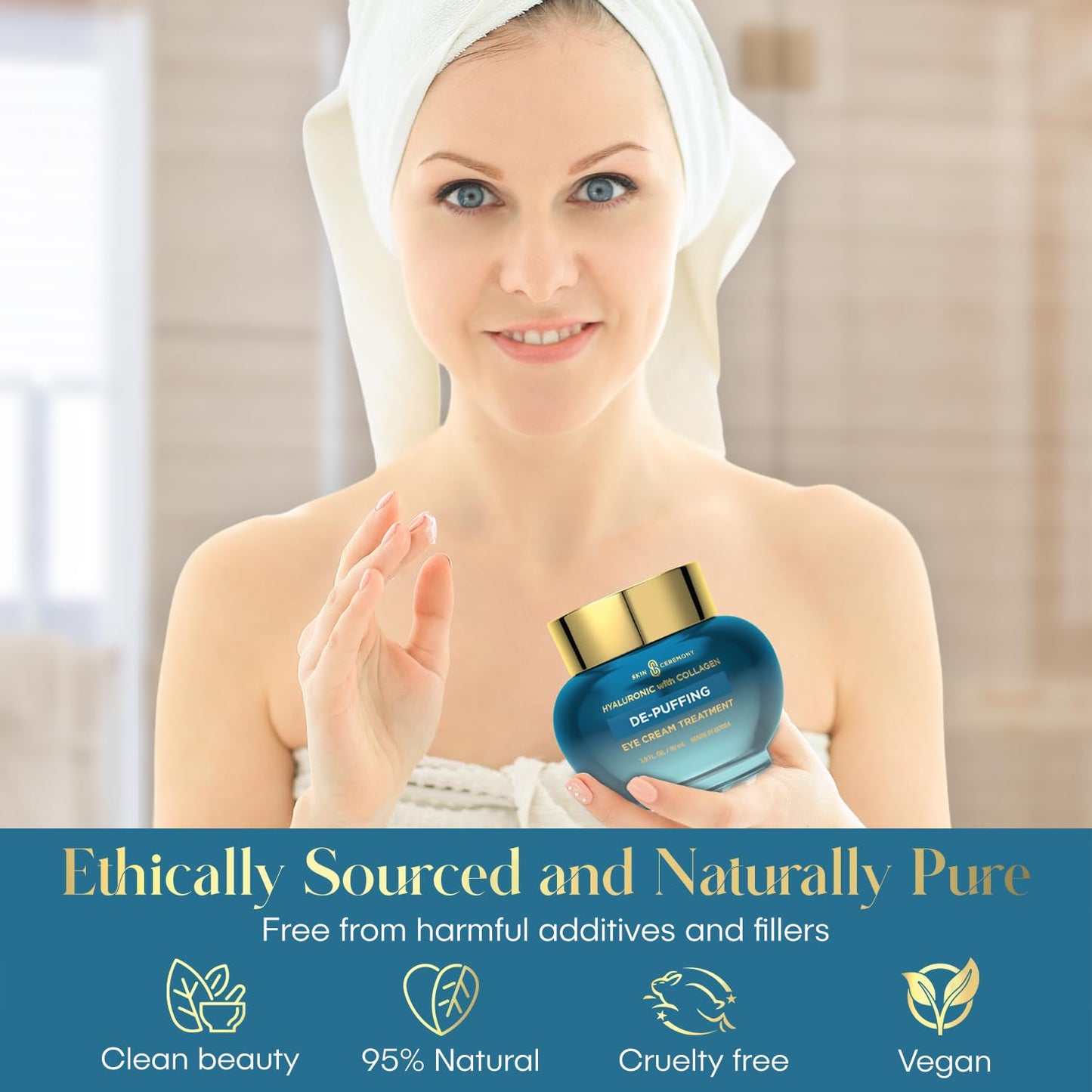 Hyaluronic Acid & Collagen De-Puffing Eye Cream - Hydrates and Promotes Moisture Retention - Helps reduce Under Eye Bags & Dark Circles - Skin Care Made in Korea - 1.0 FL.OZ.