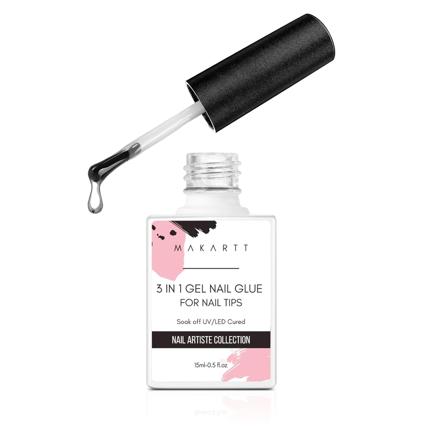 Makartt Gel Nail Glue: 3 in 1 Nail Glue for Acrylic Nails Extension Super Strong Adhesive Bond Long Lasting Brush on Glues for Tips, Base Coat & Slip Solution, & Stick Rhinestone, Curing Needed, 15ml