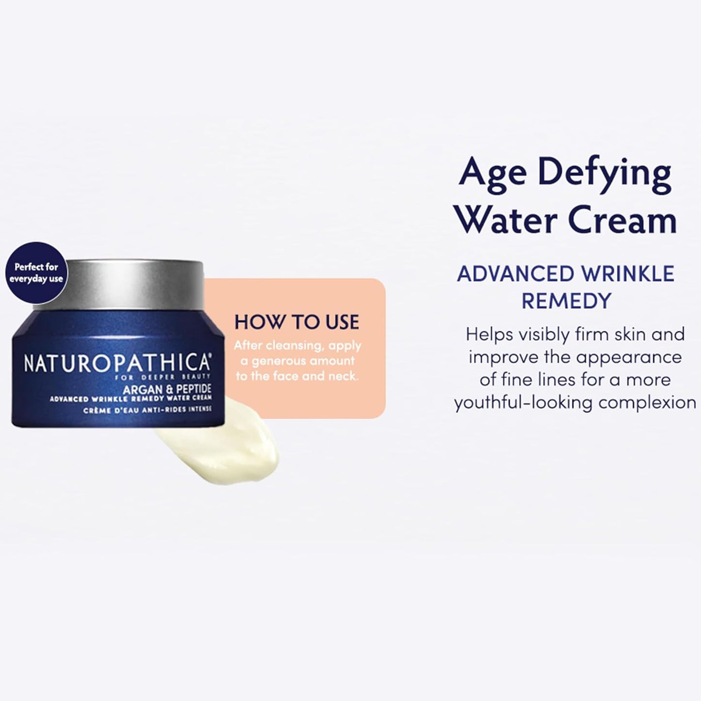 Naturopathica Argan & Peptide Advanced Wrinkle Remedy Water Cream, Anti-Aging Daily Facial Moisturizer for Normal and Mature Skin, Firming Face Cream for Men and Women, 1.69 fl oz