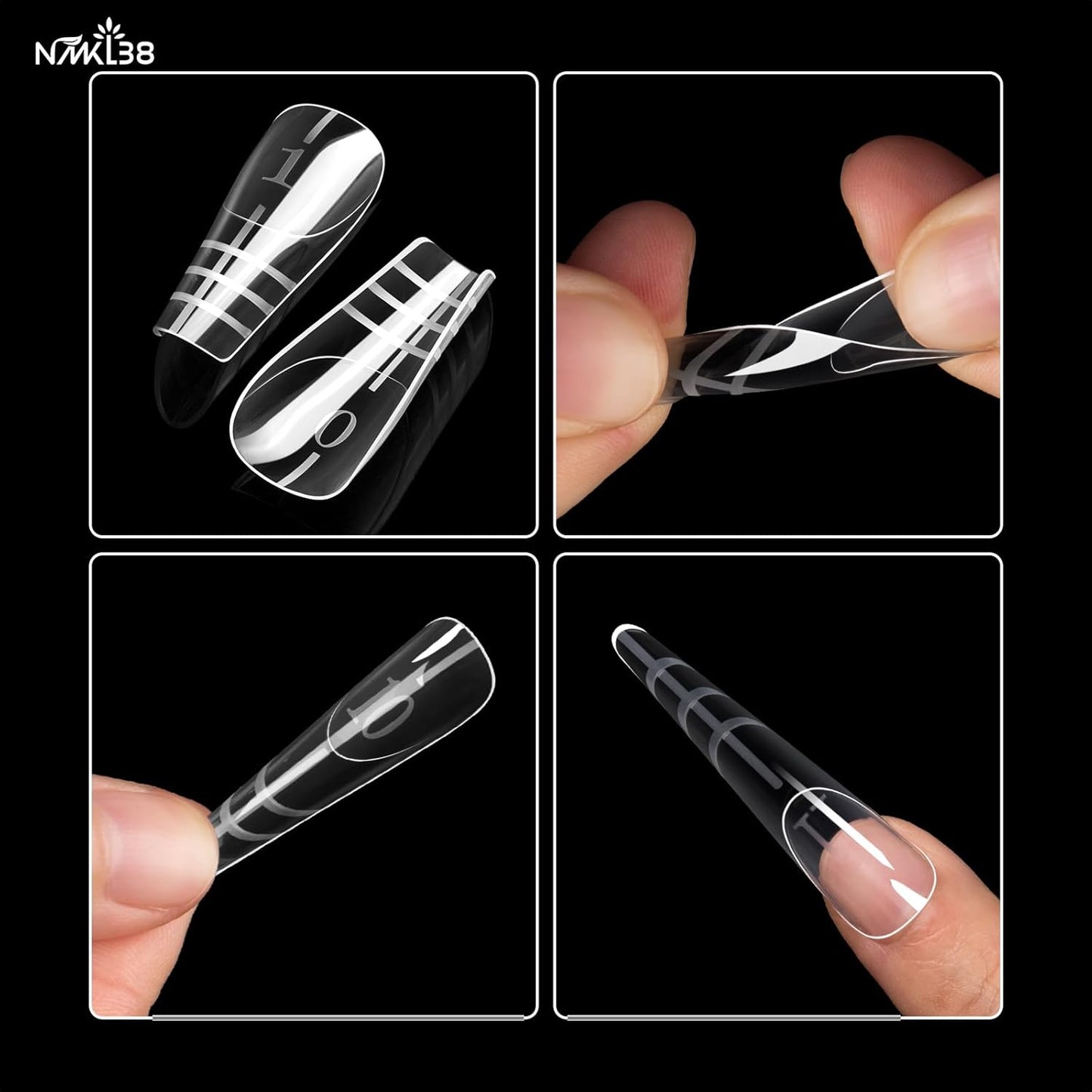 NMKL38 150PCS Dual Nail Forms 15 Sizes Extension Poly Nail Gel Full Cover Nail Molds With Scale Nail Art Design