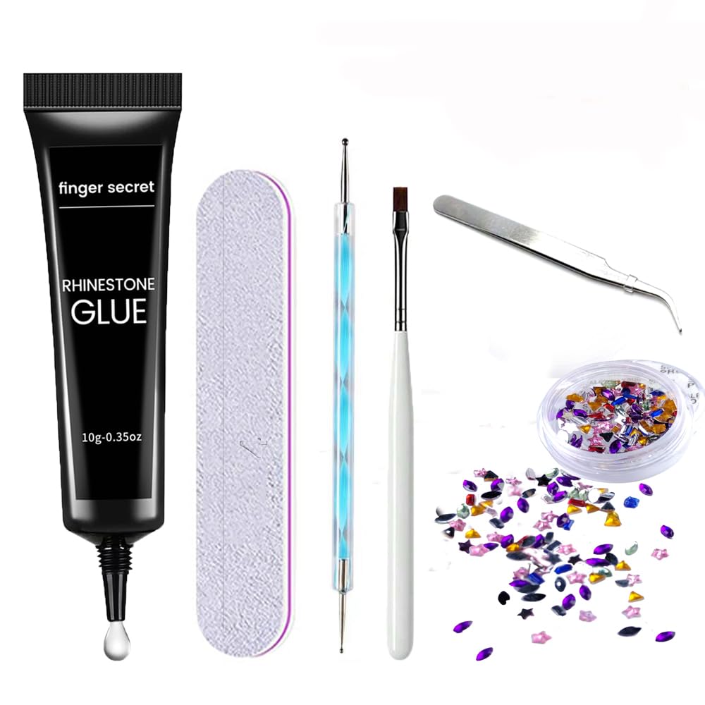 Rhinestone Glue Gel Kit- Superior Nail Art Glue for Nail Art Decorations, Charms, 3D Bling, Gems, Jewel Diamonds UV/LED Easy Application with Nail Rhinestone Glue Kit with Dotting pen