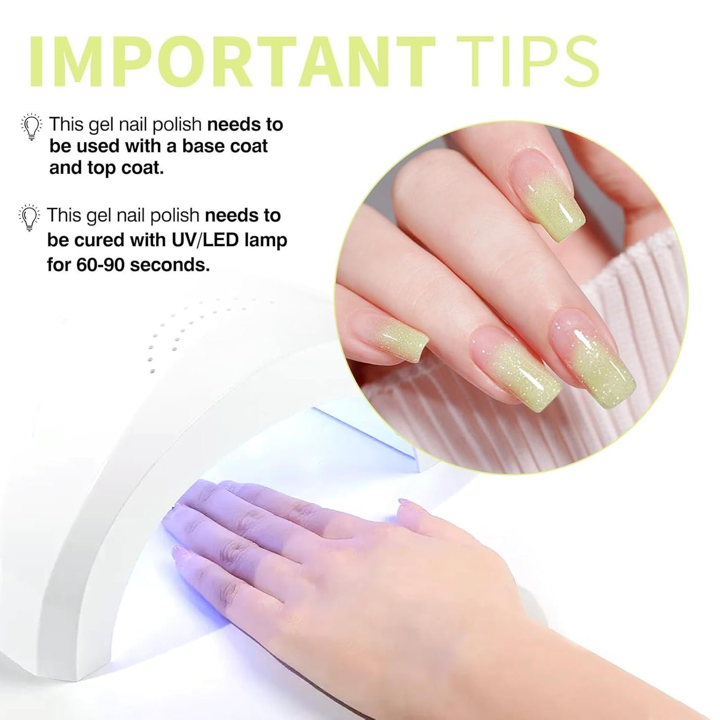 CANNI 1 Pcs Glitter Green Gel Nail Polish, Shimmer Sparkly Light Green Colors Gel Polish Soak Off Led Nail Art Gel Manicure Salon DIY