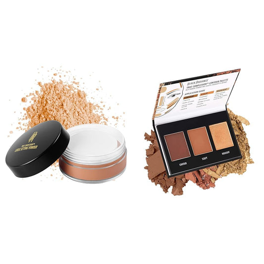 Black Radiance True Complexion Loose Setting Powder Honeymoon 0.64 Ounce and Contour Palette Medium to Dark 0.38 Ounce