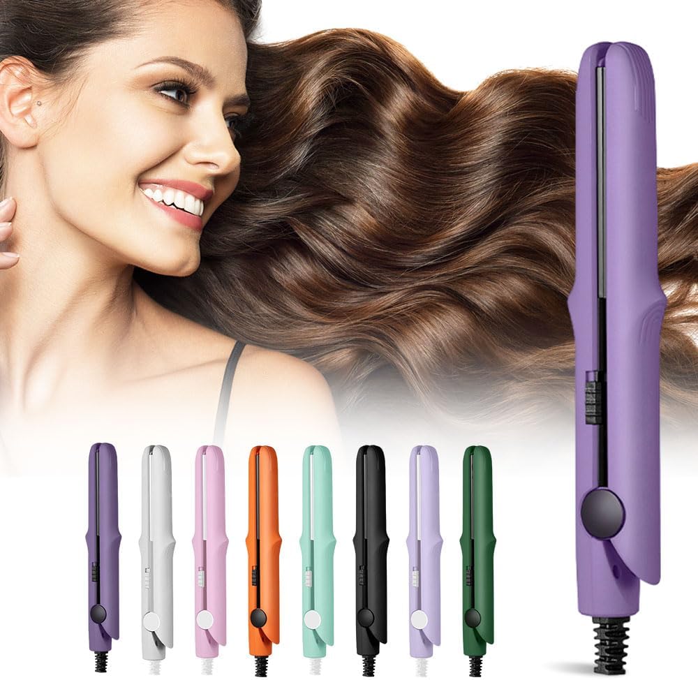 2025 New Mini Dual-Purpose Curling Iron, 2-in-1 Curling Wand Flat Iron Hair Straightener, Travel Curling Iron for All Hair Types (Dark Purple)