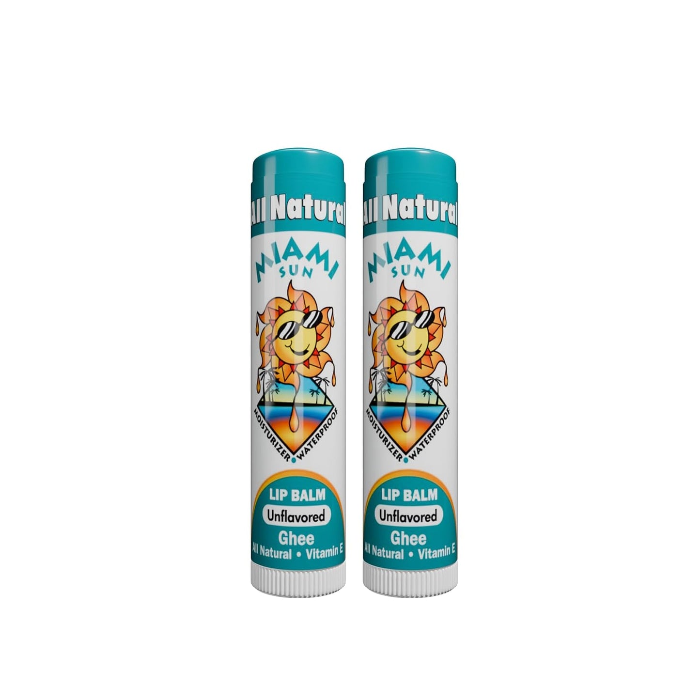 Miami Sun Natural Ghee Lip Balm, Hydrating Lip Treatment with Shea Butter & Beeswax, Organic & Non-Toxic, Best for Dry, Chapped Lips - Moisturizing, Healing, Chemical-Free Lip Repair (2 Pcs, Natural)