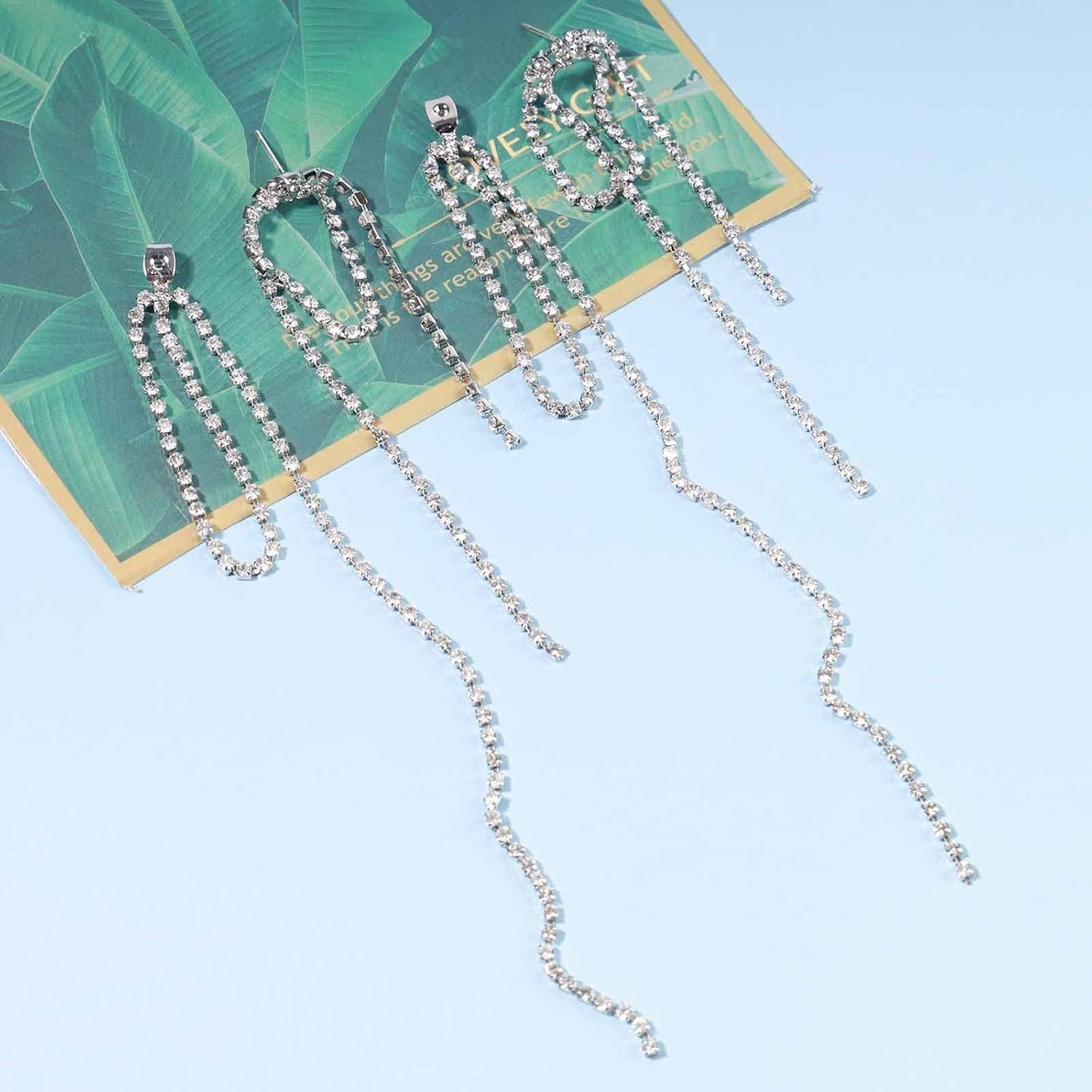 Rhinestone Tassel Ear Jacket Earrings Long Rhinestone Chain Earrings Silver Crystal Tassel Earrings Vintage Chandelier Chain Earrings Luxury Statement Earrings Jewelry for Women and Girls Gifts