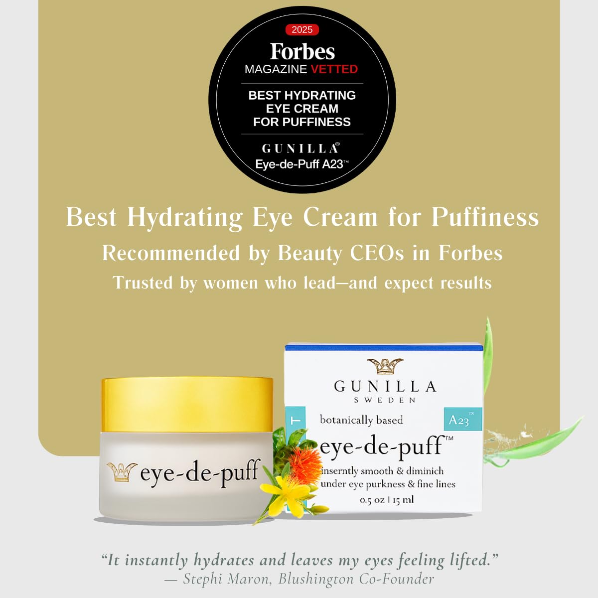 GUNILLA Anti-Aging Eye Cream Eye-de-puff A23 Concentrated with 23 Actives & Botanicals Hydrate & Help Reduce Fine Lines, Puffiness & Dark Circles, Natural, Peptides, Vegan - 5 oz